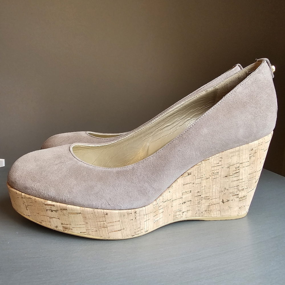 STUART WEITZMAN Suede and Cork Wedge Pumps Sz M